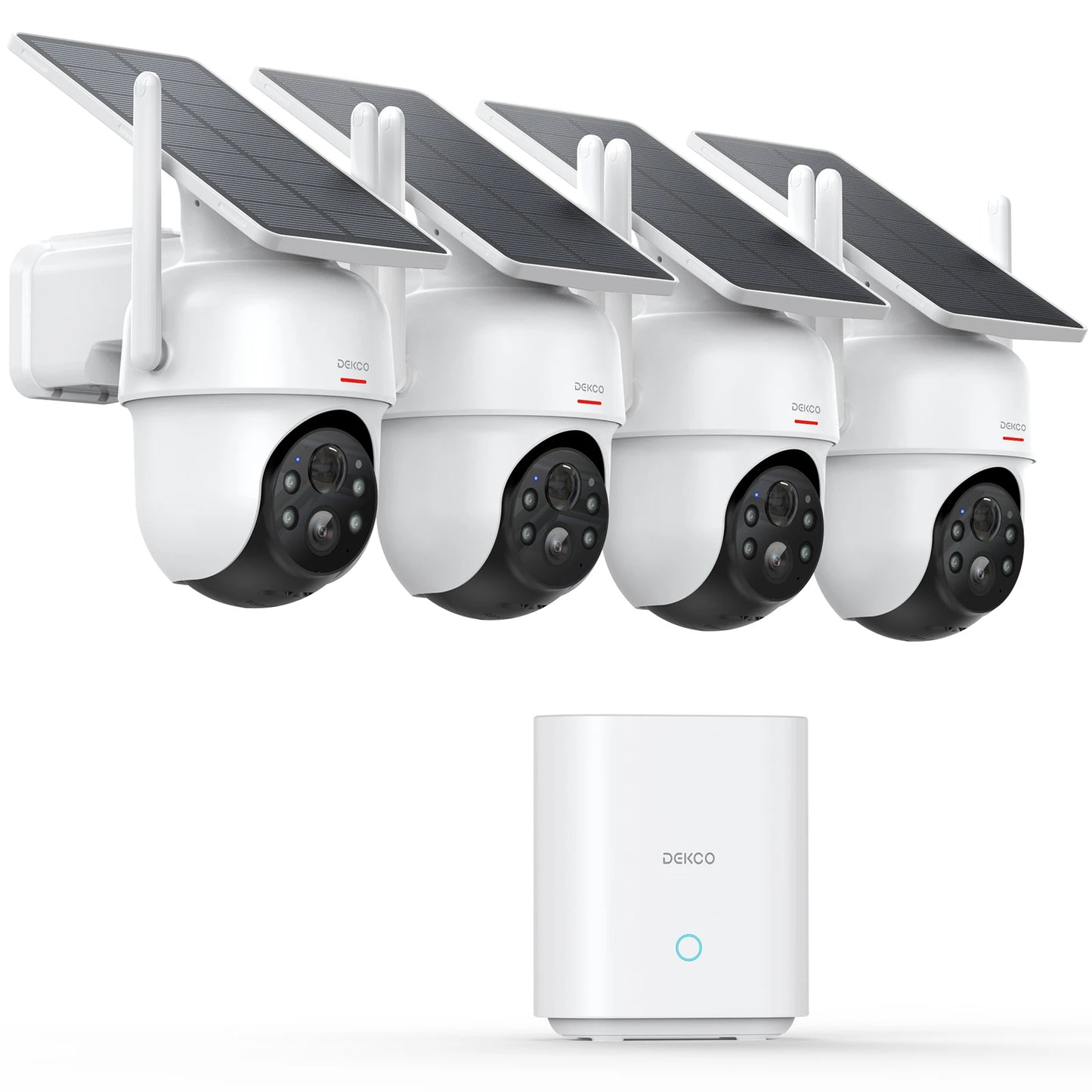 DEKCO 3MP Solar Camera System 4Cam Wireless Alexa PTZ Kit