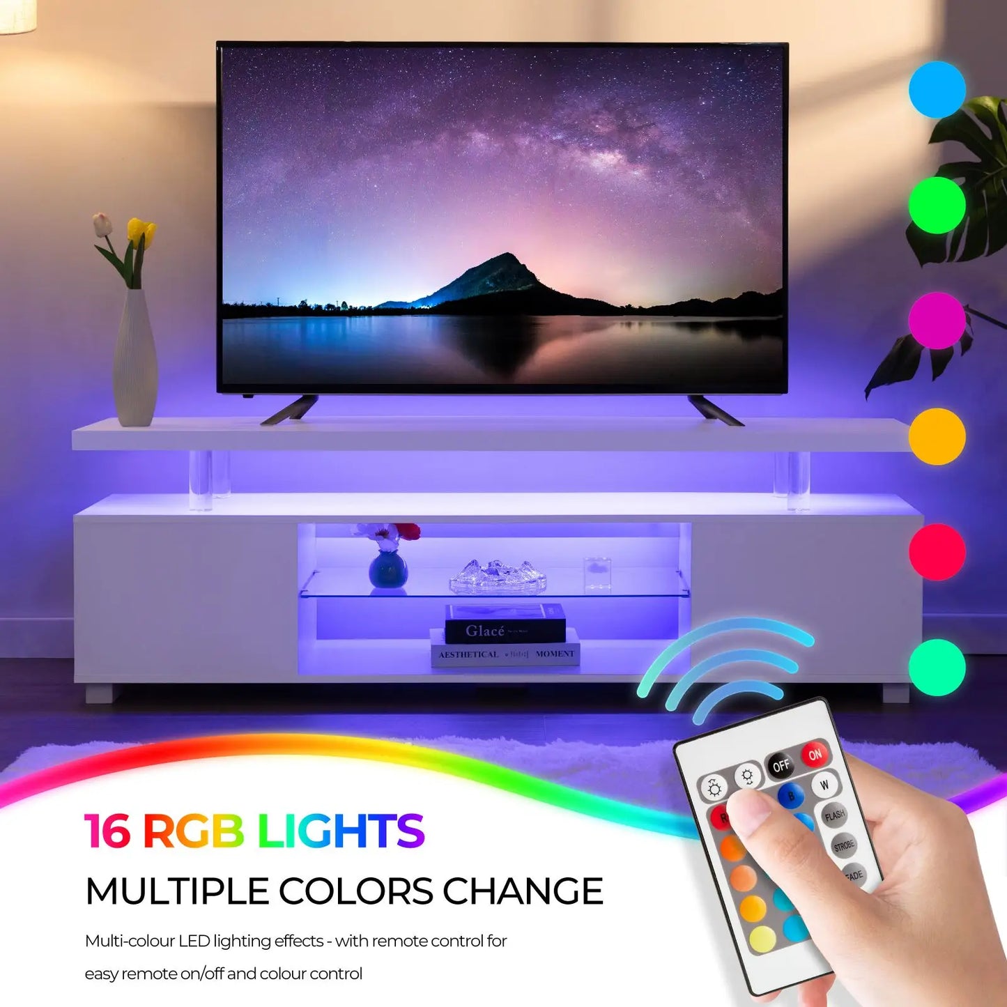 Cubehom Modern LED TV Stand With Storage Entertainment Console