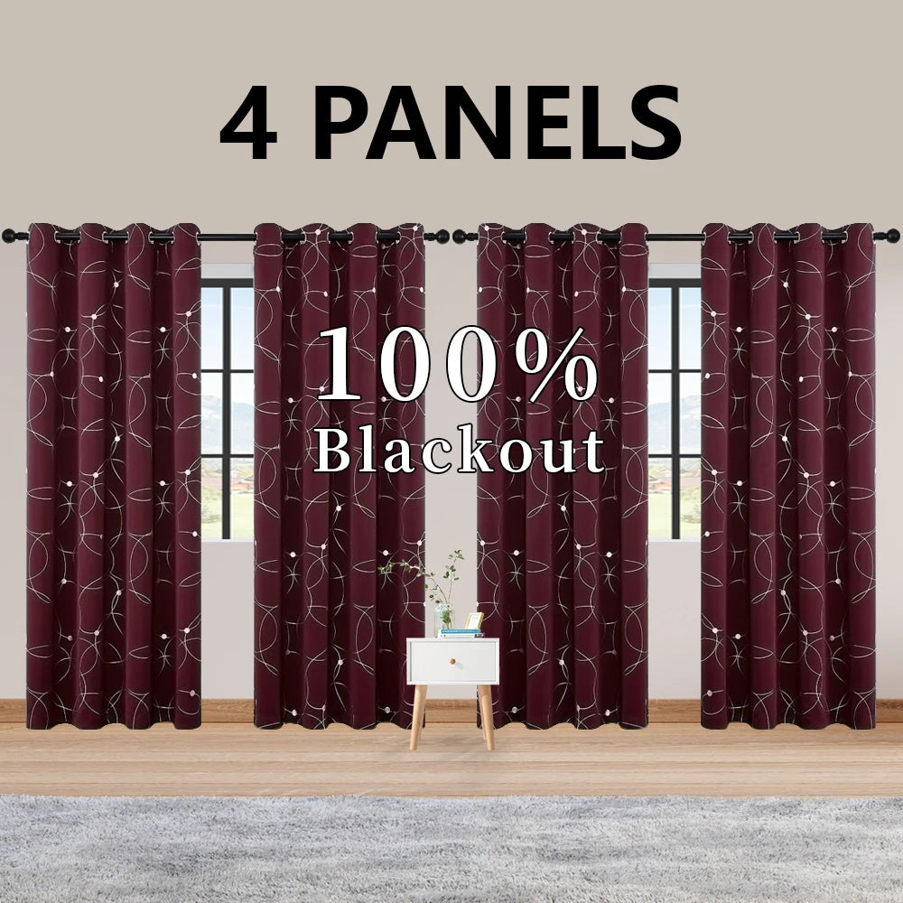 Blackout Curtain Set 4 Panels Thermal Insulated For Bedroom