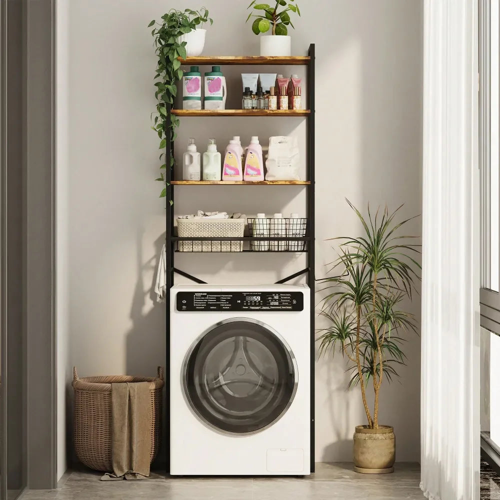 XMSJ 4 Tier Adjustable Storage Rack With Basket For Bathroom
