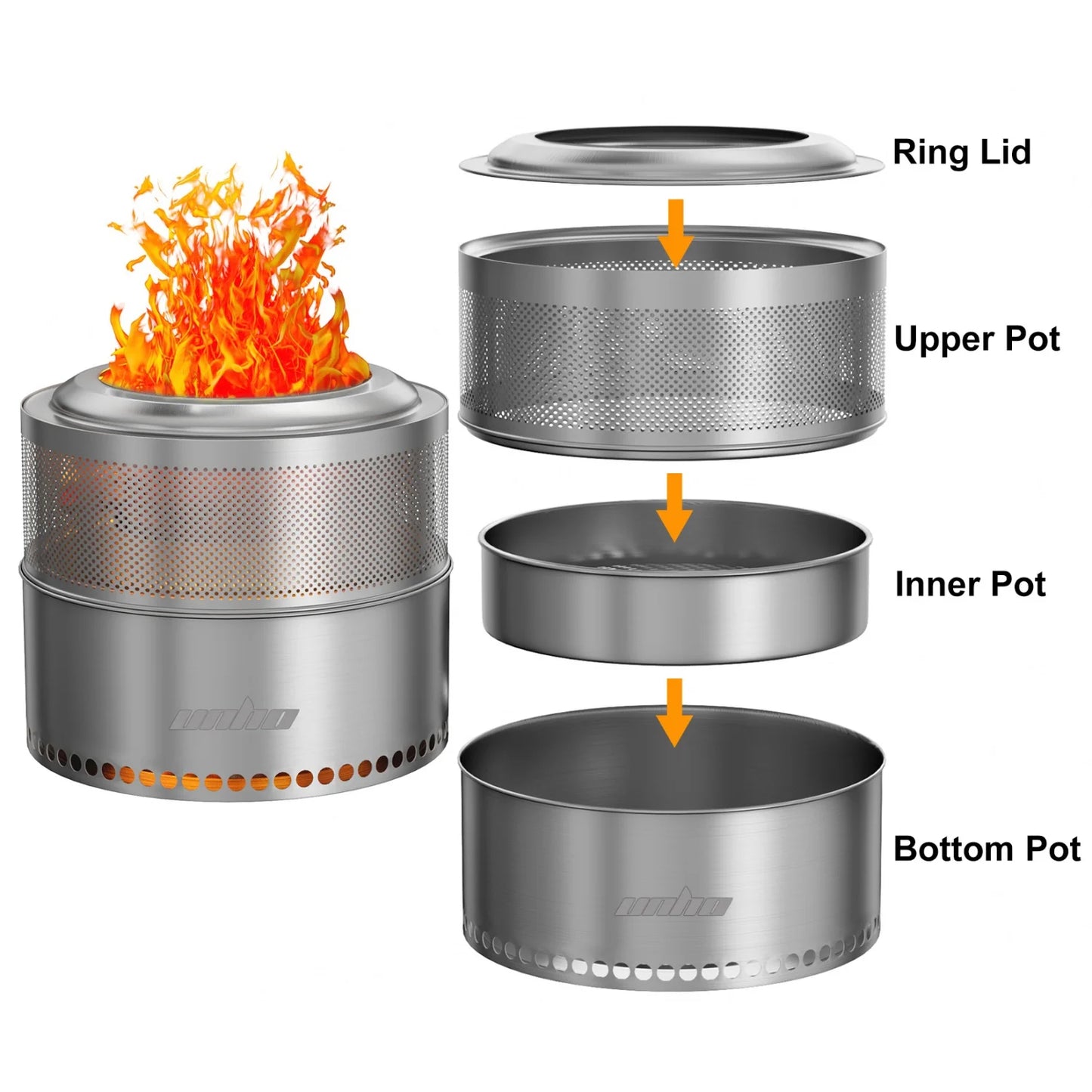 Smokeless Fire Pit Portable Stainless Steel Outdoor Fireplace