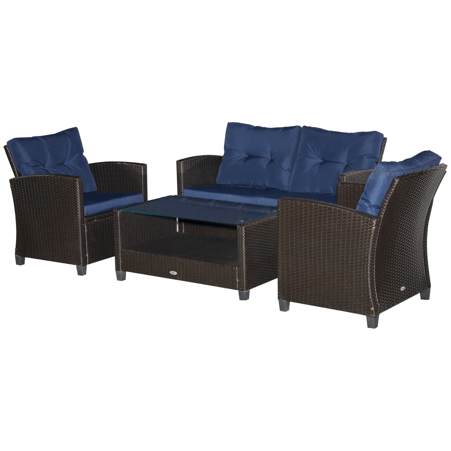 Outdoor Wicker Patio Furniture Set With Tufted Cushions And 2 Tier Coffee Table