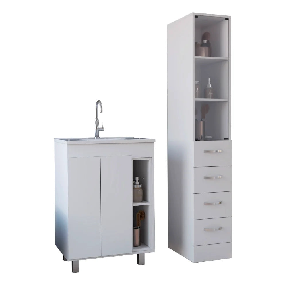 Free Standing Vanity And Linen Cabinet Bathroom Set For Modern Homes