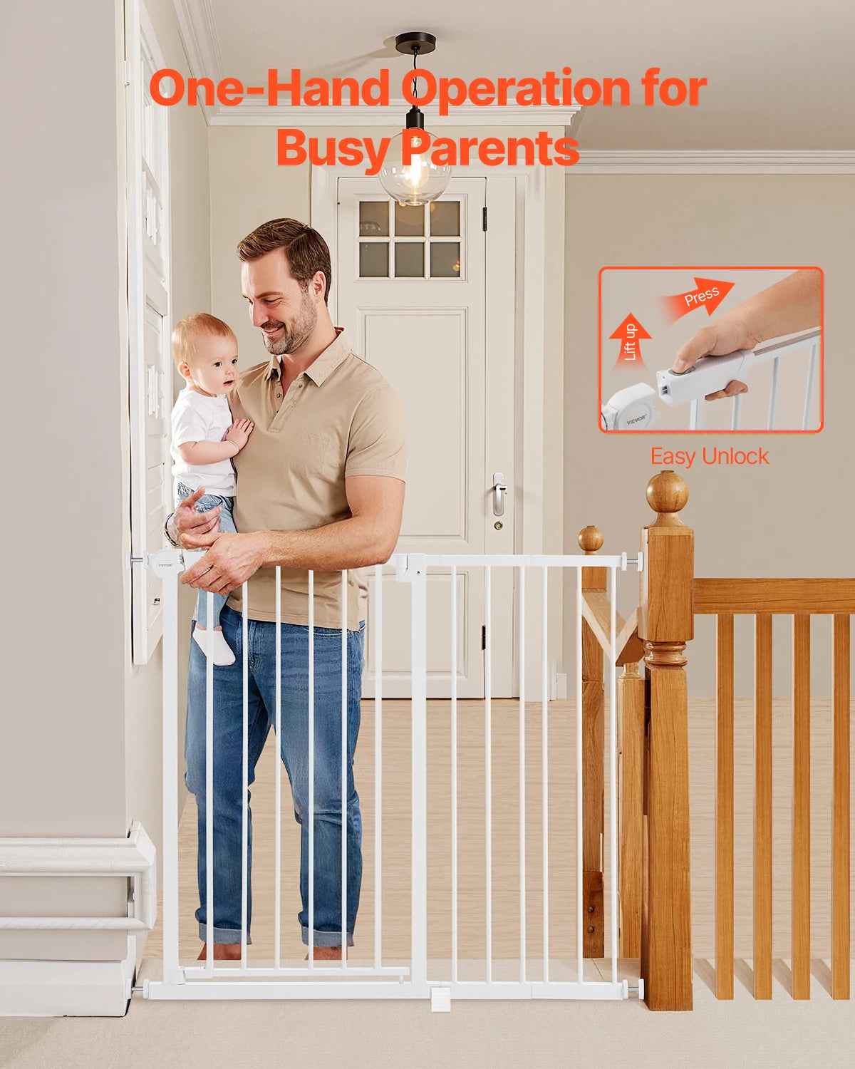 SucceBuy Baby Gate Pressure Mount Walk Through For Kids Pets
