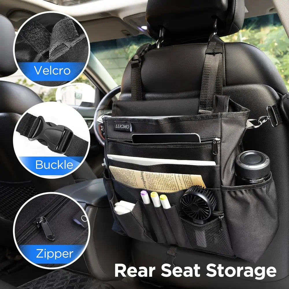 Car Seat Back Organizer With Laptop And Tablet Storage Pockets