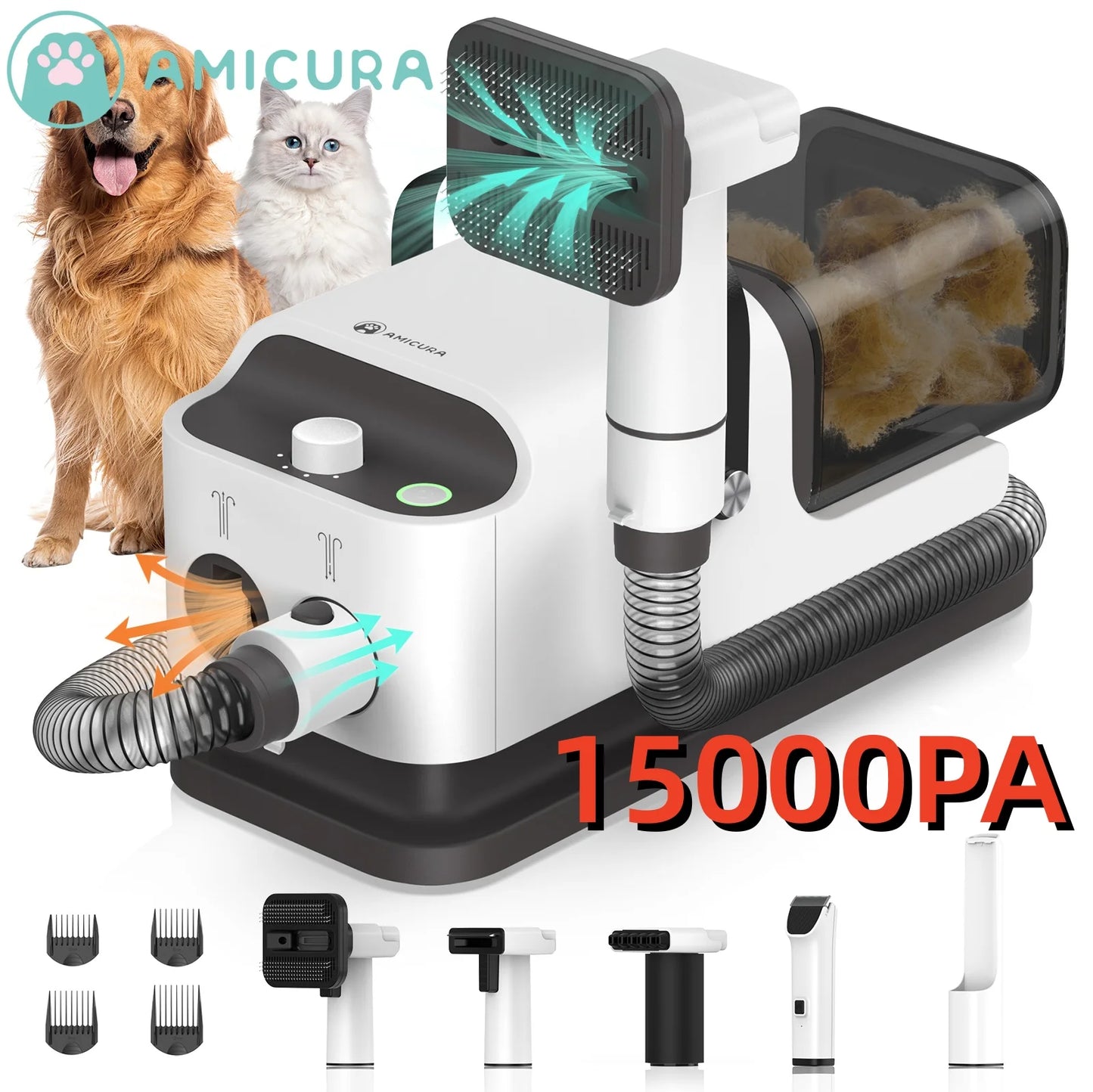 Amicura P1 Pet Grooming Vacuum and Hair Dryer 15kPa Set
