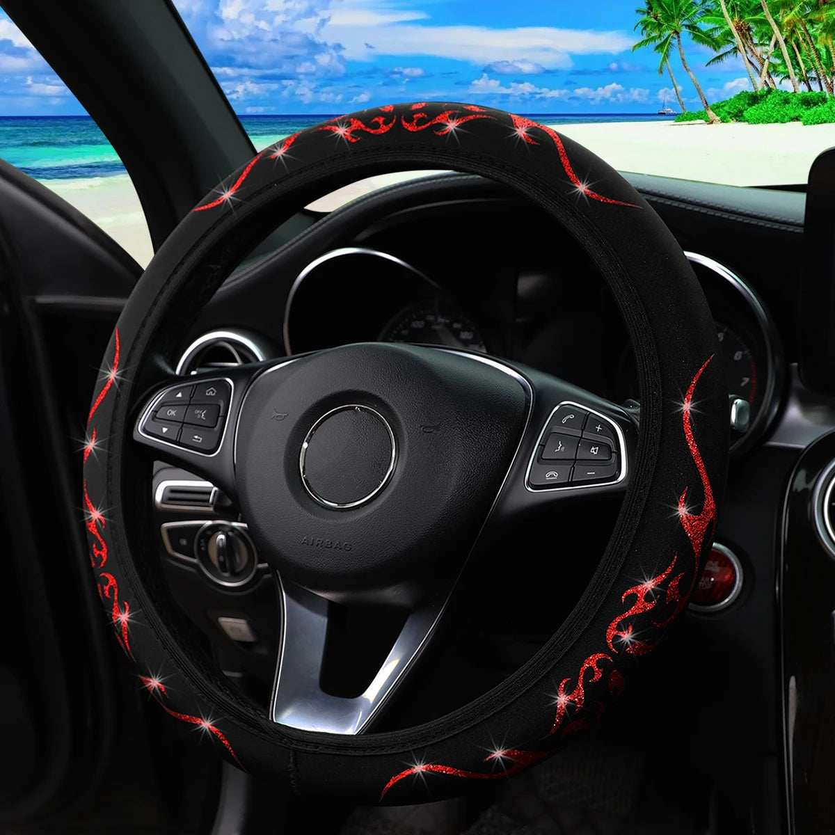 Meikaxiu Blingbling Flame Totem Dynamic Fabric Steering Wheel Cover