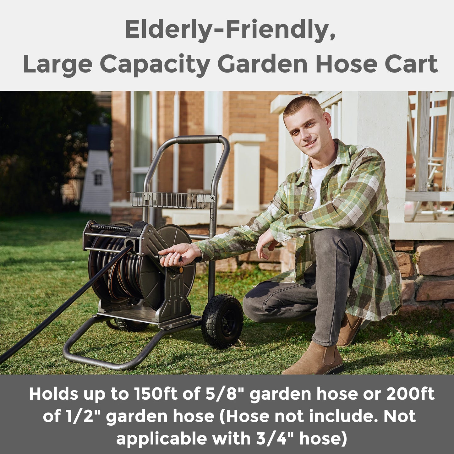 Giraffe Tools Heavy Duty Garden Hose Reel Cart With Wheels