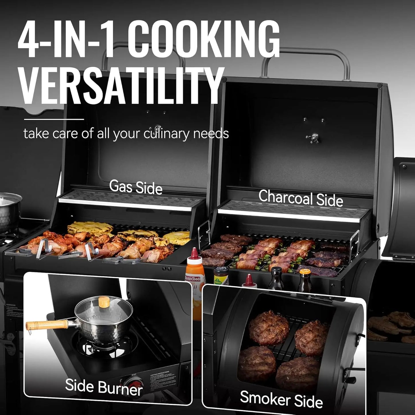 Versatile 2-Burner Dual Fuel Grill With Gas Charcoal Offset Smoker