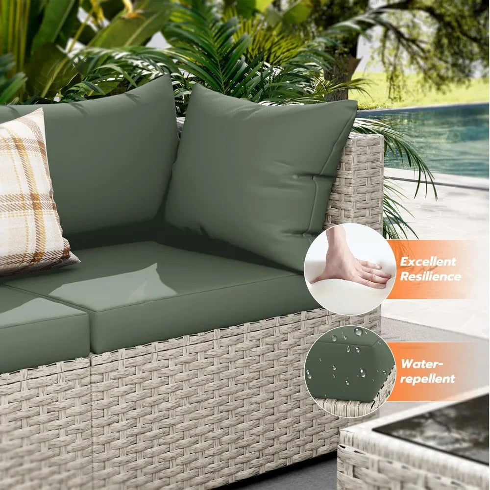 Outdoor Patio Furniture Set PE Wicker Sectional Sofa With Table