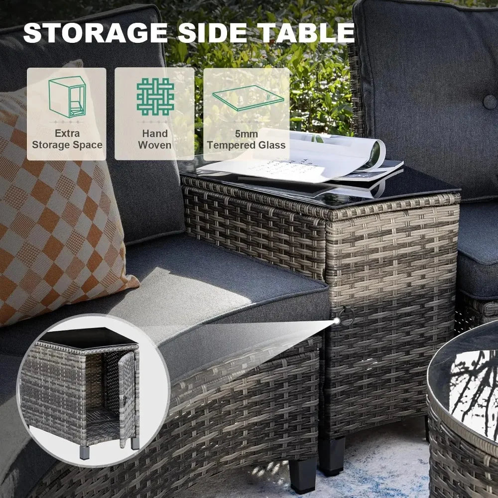 Outdoor 9-Piece Curved Patio Furniture Set With Wood Armrests