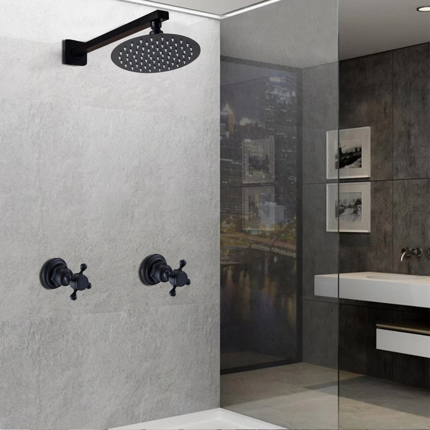 Stainless Steel Shower Faucet Set With Round Rain Shower Head And Mixer Valve
