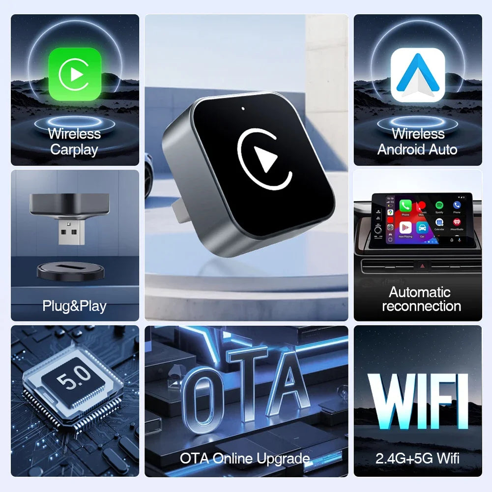 MOJOYCE 2in1 Wireless CarPlay Android Auto Adapter