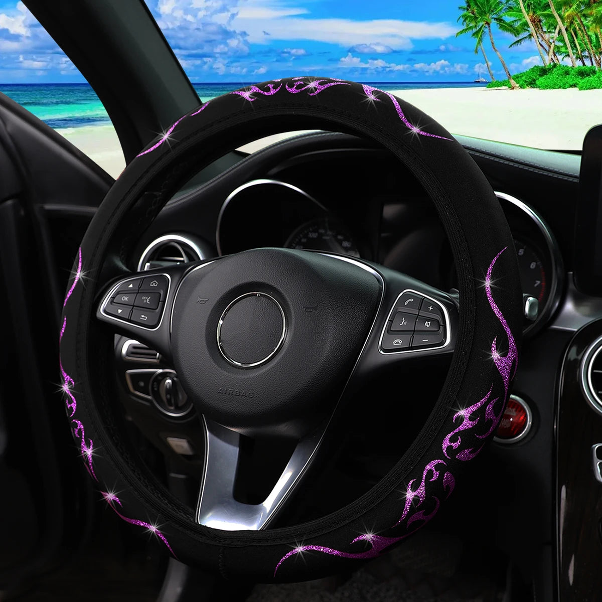 Meikaxiu Blingbling Flame Totem Dynamic Fabric Steering Wheel Cover