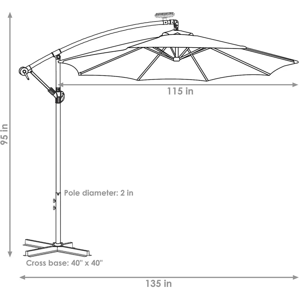 Solar Cantilever Patio Umbrella With LED Lights