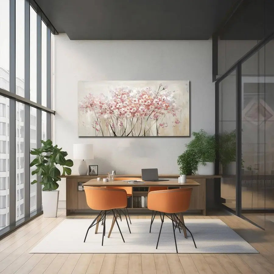 White Floral Oil Painting On Canvas Wall Decor For Bedroom