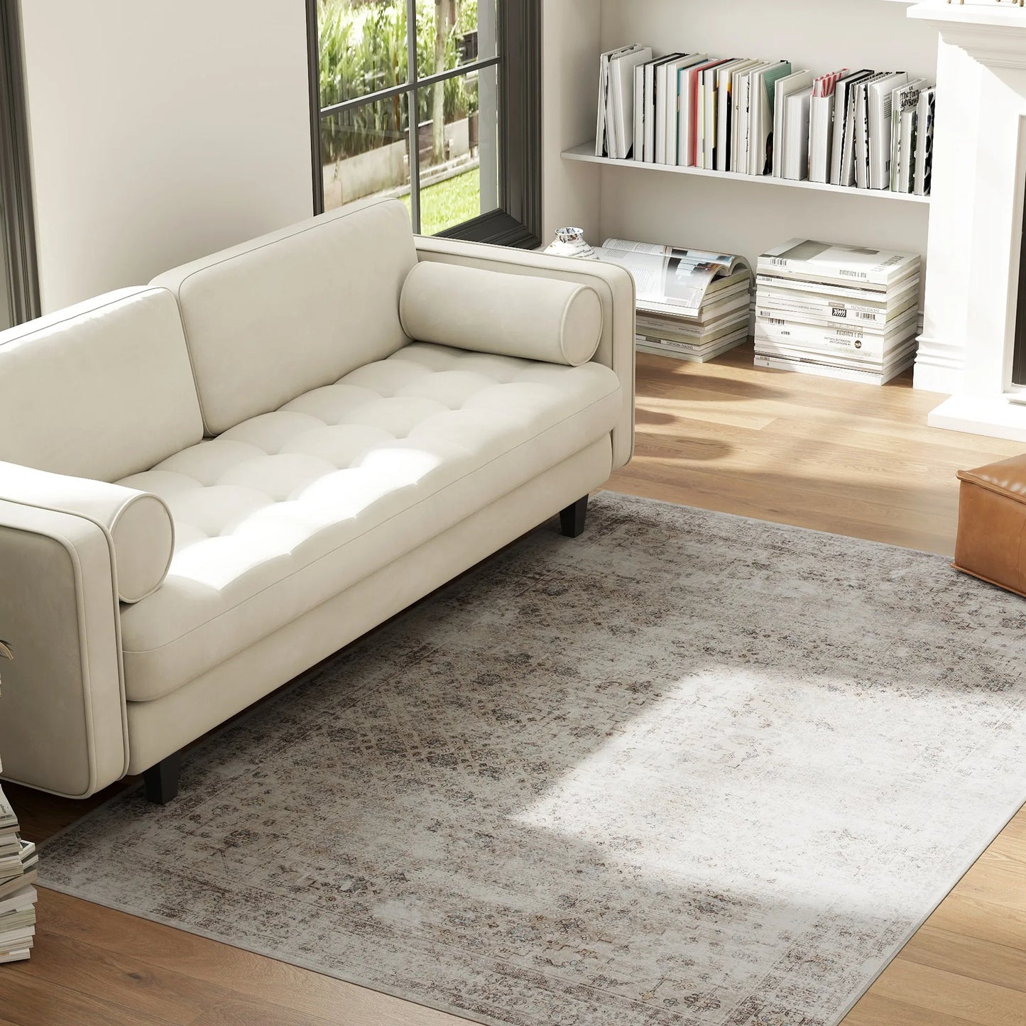 Machine Washable Geometric Area Rug With Non Slip Rubber Backing