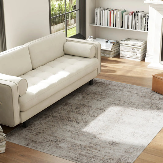 Machine Washable Geometric Area Rug With Non Slip Rubber Backing