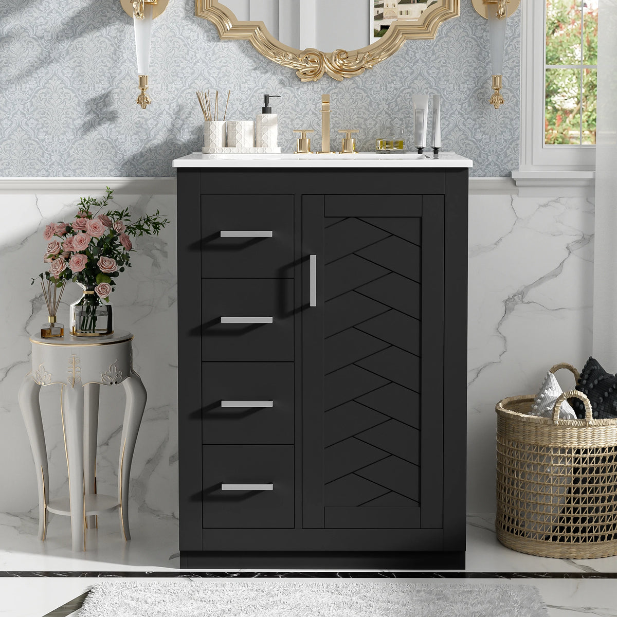 Modern Bathroom Vanity Cabinet With Integrated Ceramic Sink And Storage