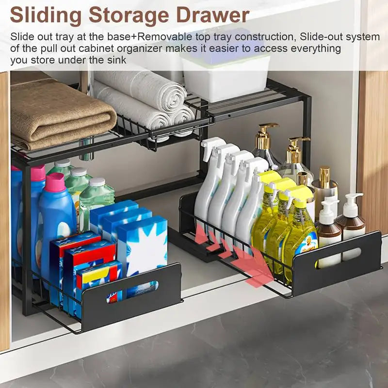 Under Sink Sliding Storage Organizer With Two Drawers