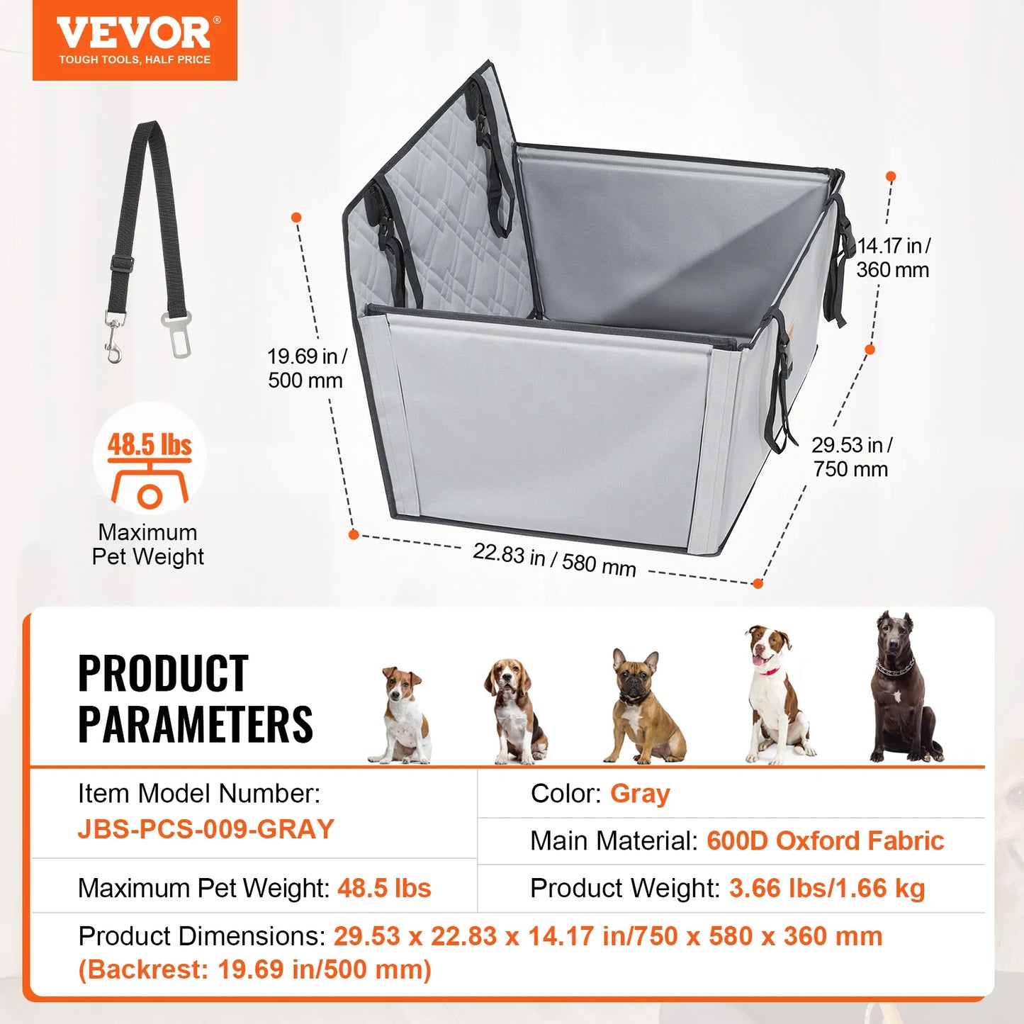 SucceBuy Waterproof Dog Car Seat Booster With Clip On Leash