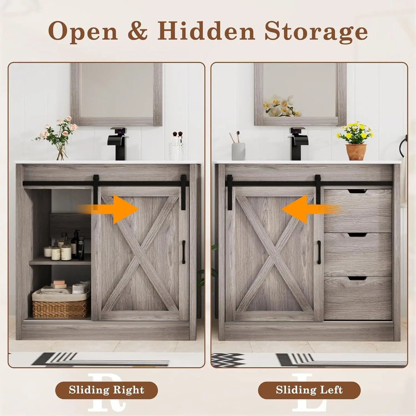 Guangbai Bathroom Vanity With Sink Faucet Mirror Farmhouse Storage Cabinet