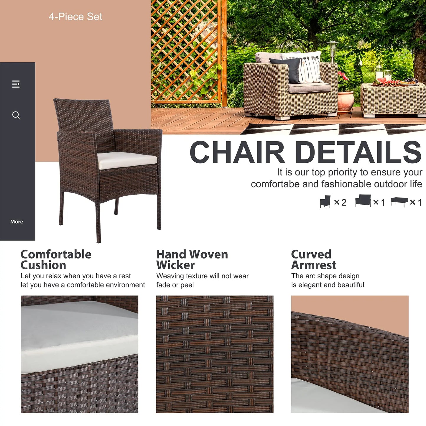 Outdoor Wicker Patio Furniture Set With Loveseat And Coffee Table