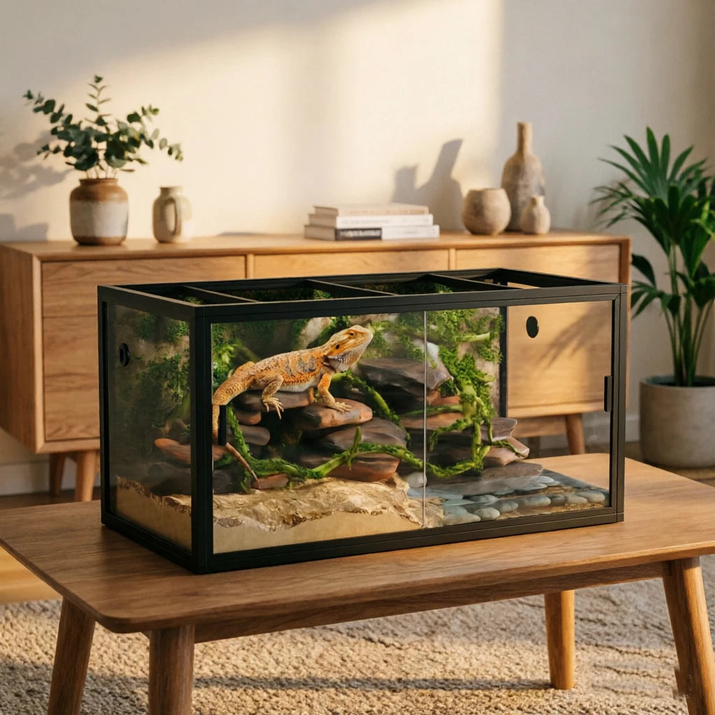 HiMISS Glass Reptile Terrarium With Sliding Doors And Screen Top