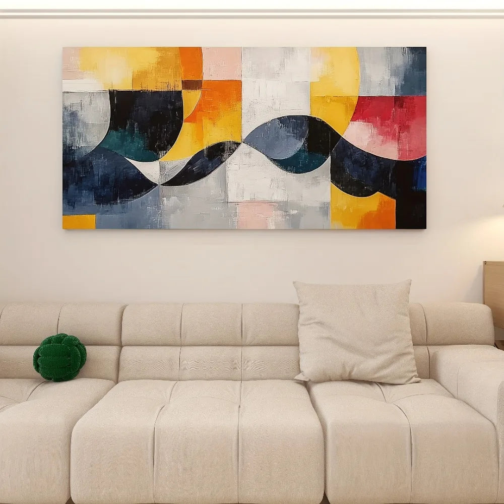 Modern Abstract Canvas Art Line Dance With Heart Pine Frame