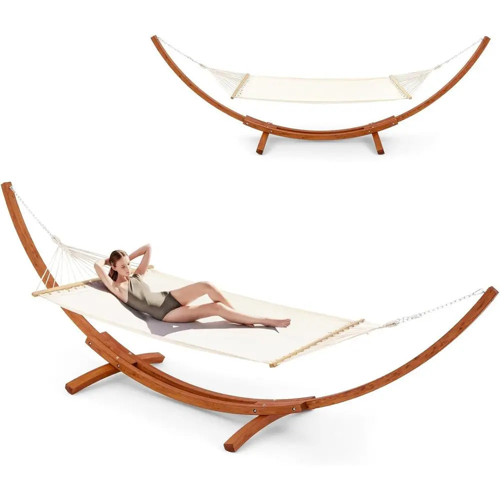 Heavy Duty 2 Person Hammock With Wooden Garden Stand