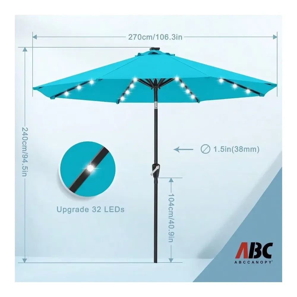 XMSJ Solar LED Patio Umbrella With 32 LED Lights For Outdoors
