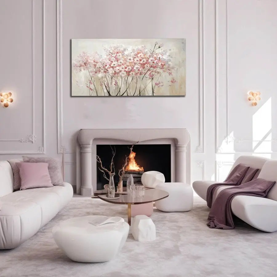 White Floral Oil Painting On Canvas Wall Decor For Bedroom