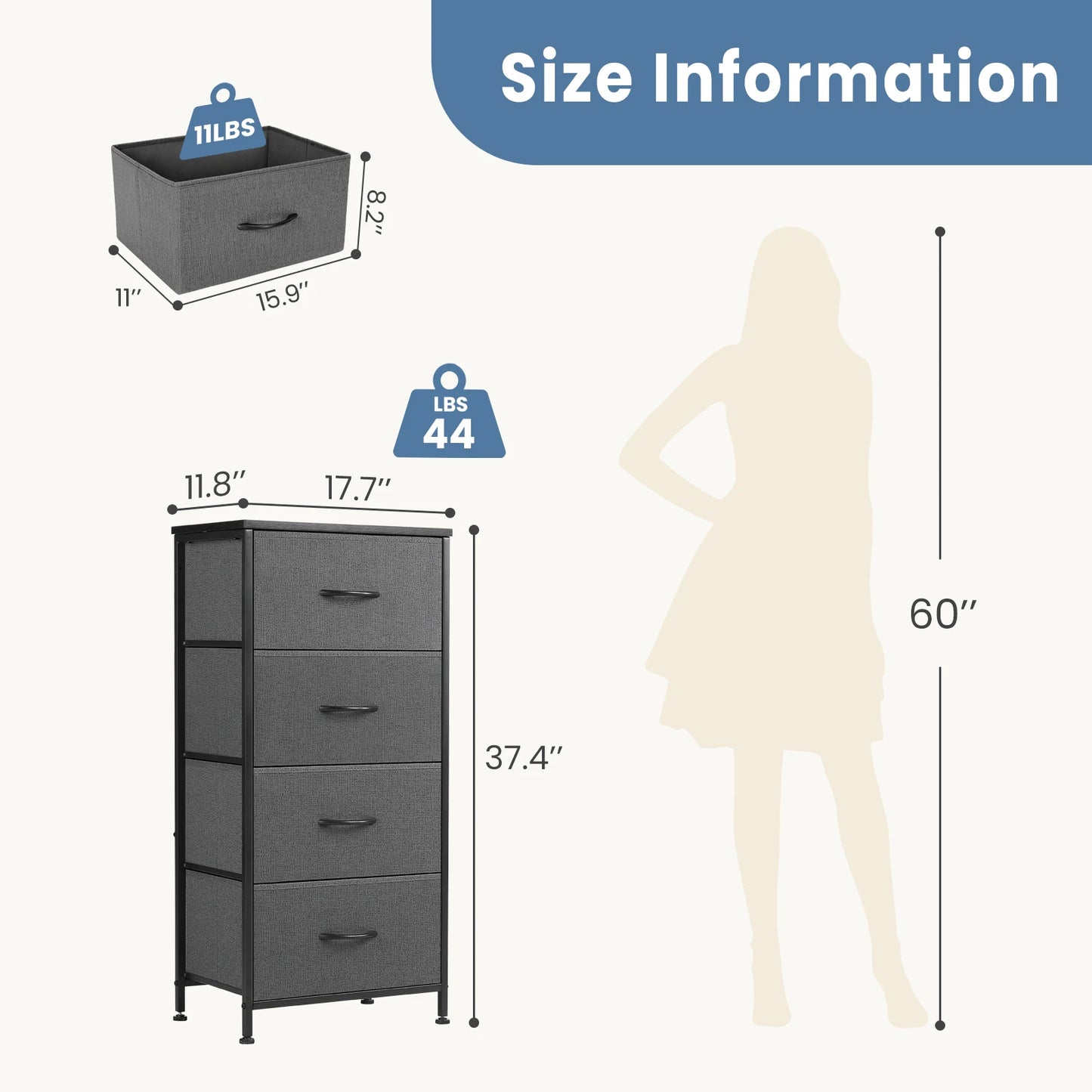 JHK Dresser With 4 Fabric Drawers And Metal Frame Wardrobe