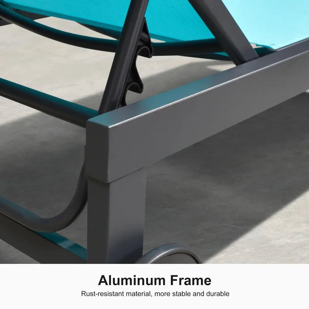 Outdoor Lounge Chairs Pair Resin Adjustable Backrest With Side Table
