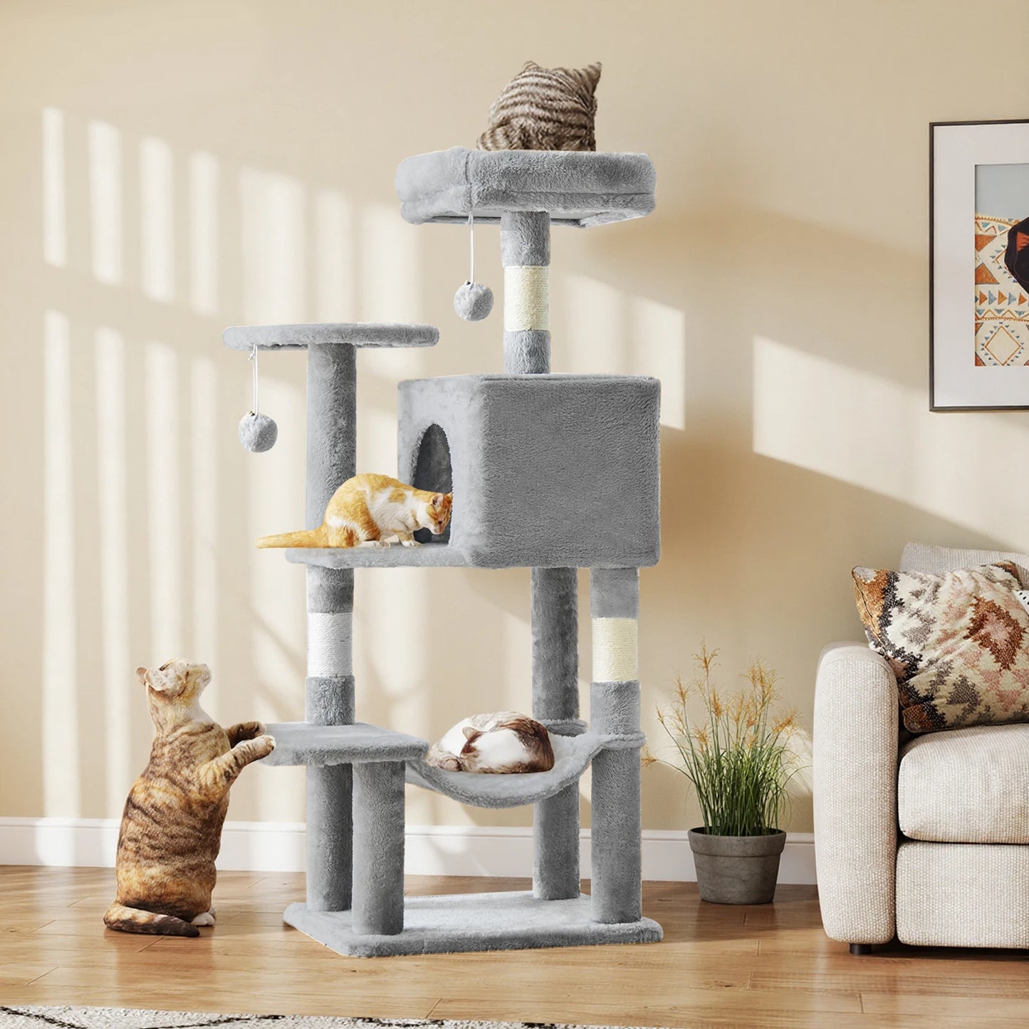 JHK Cat Tree Tall Multi Cat Climbing Tower With Natural Sisal