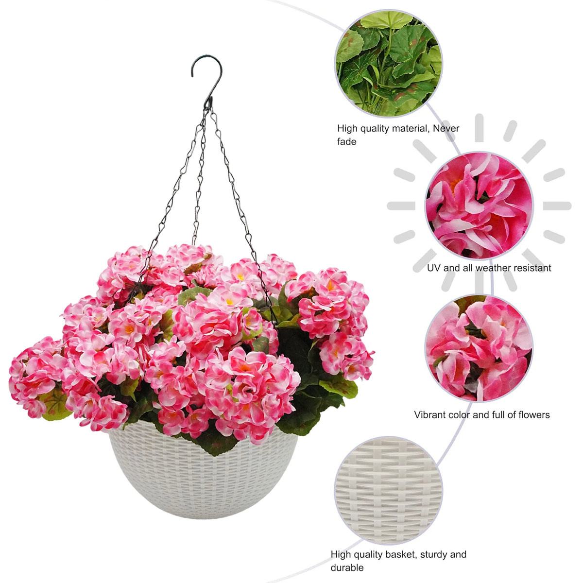 Artificial Geraniums Hanging Baskets For Outdoor Patio Garden Decor