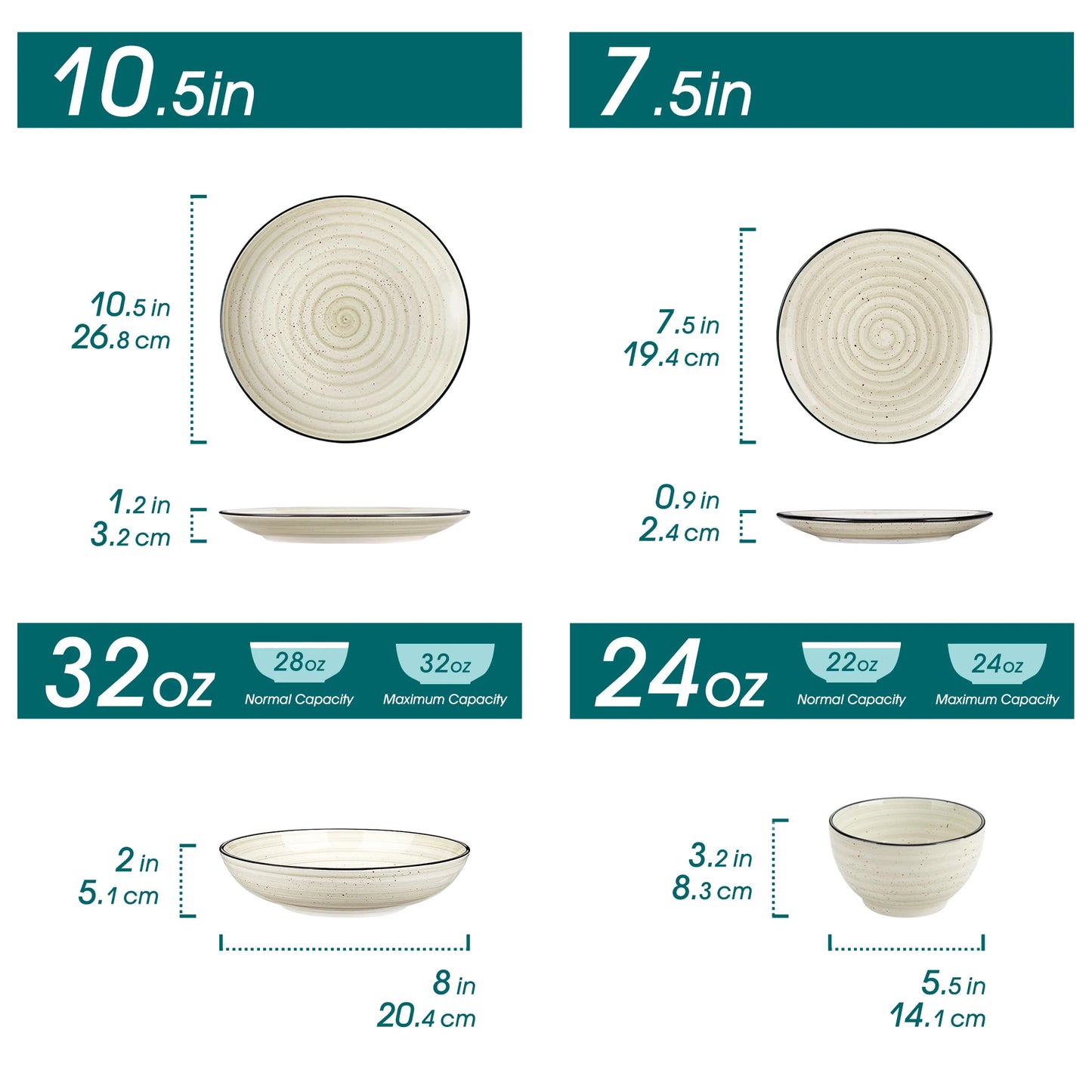 Malacasa Handpainted Spiral Ceramic Dinnerware Set, Dinner Plates And Bowls