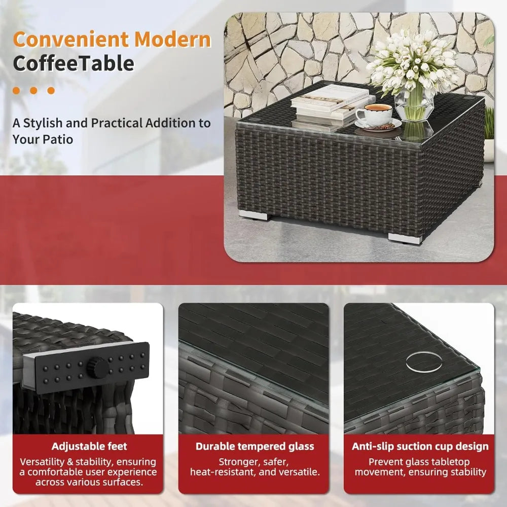 7 Piece Outdoor Patio Furniture Sofa Set Rattan Wicker Table