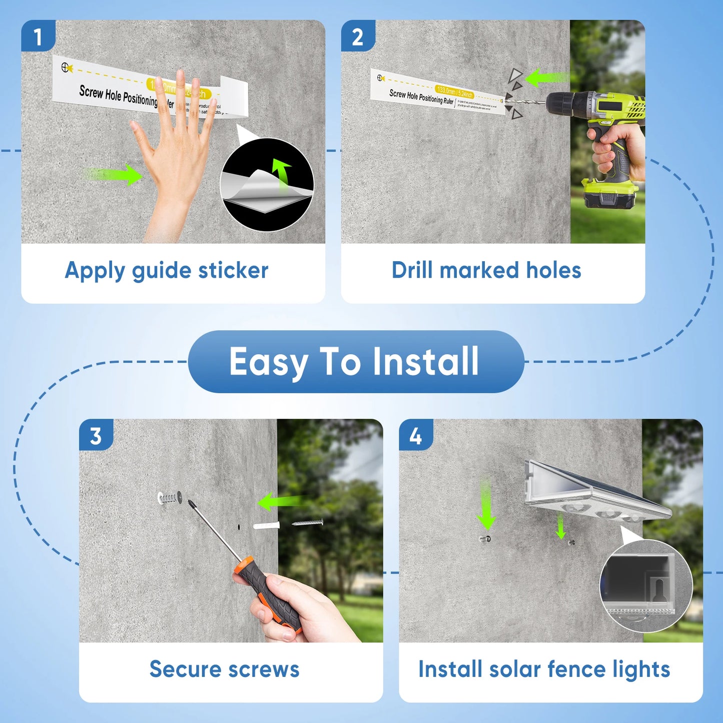Solar LED Fence Light IP66 Waterproof Auto On Off RGB