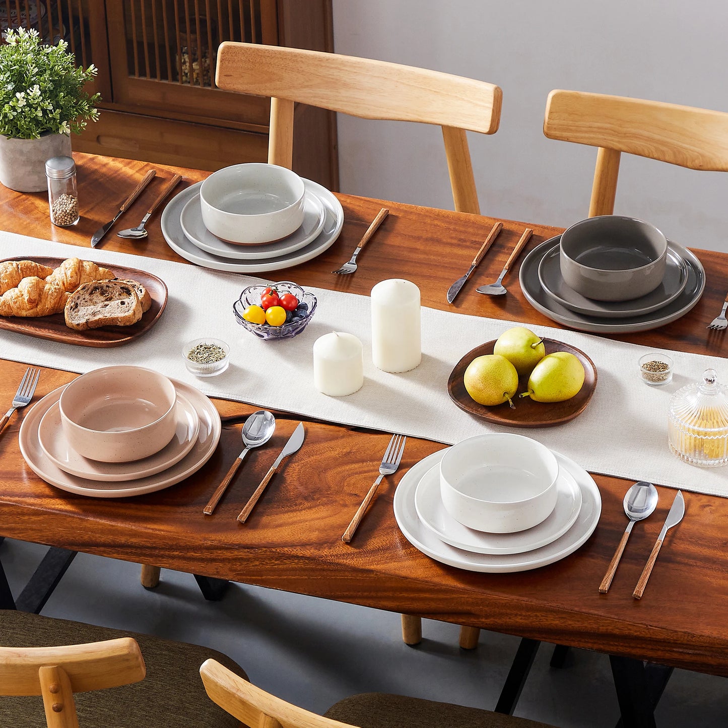 MALACASA Tara Stoneware Dinnerware Set With Curved Edge