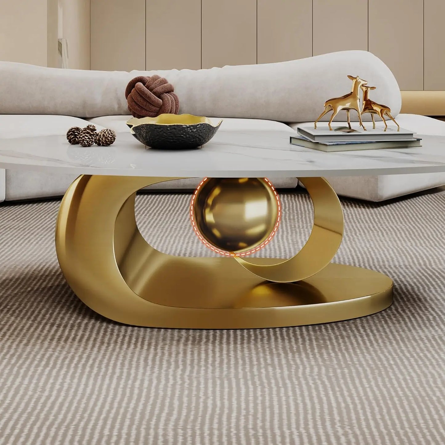Modern Coffee Table Stainless Steel Pedestal And Faux Stone Top