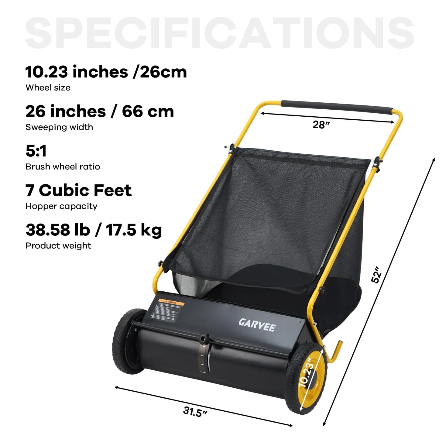 HiMISS Push Lawn Sweeper 26 Inch With Hopper Bag
