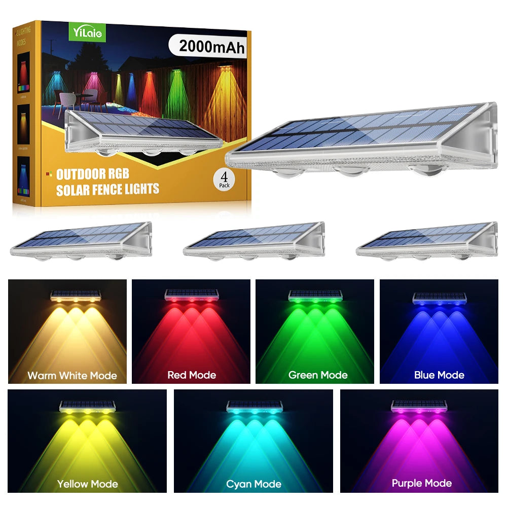 Solar LED Fence Light IP66 Waterproof Auto On Off RGB
