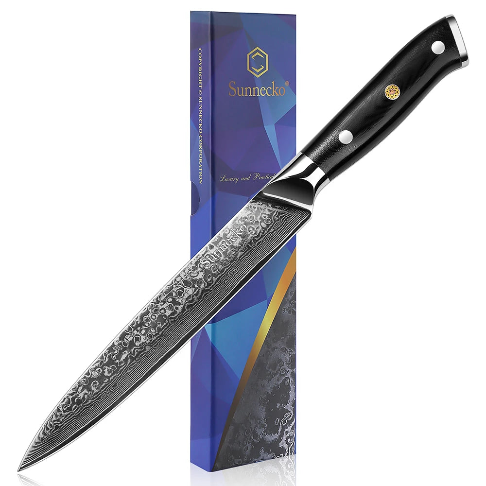 Sunnecko Damascus VG10 Core 73 Layer Slicing Knife With G10 Handle