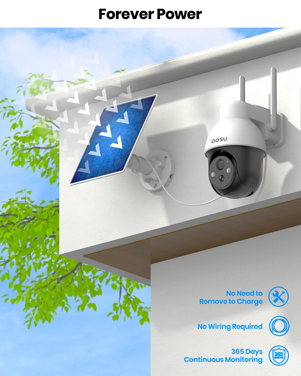 AOSU 3MP PTZ Solar Security Camera With AI Detection
