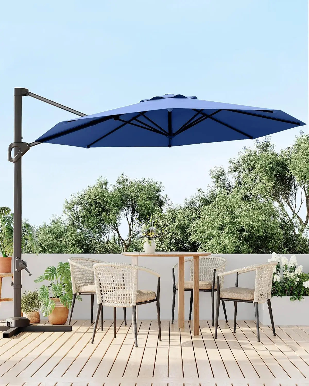 HiMISS Patio Umbrella Cantilever With 360 Degree Rotation Aluminum Frame