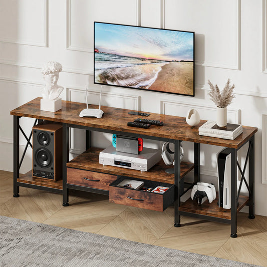 JHK Wooden TV Stand With Drawers And Charging Station