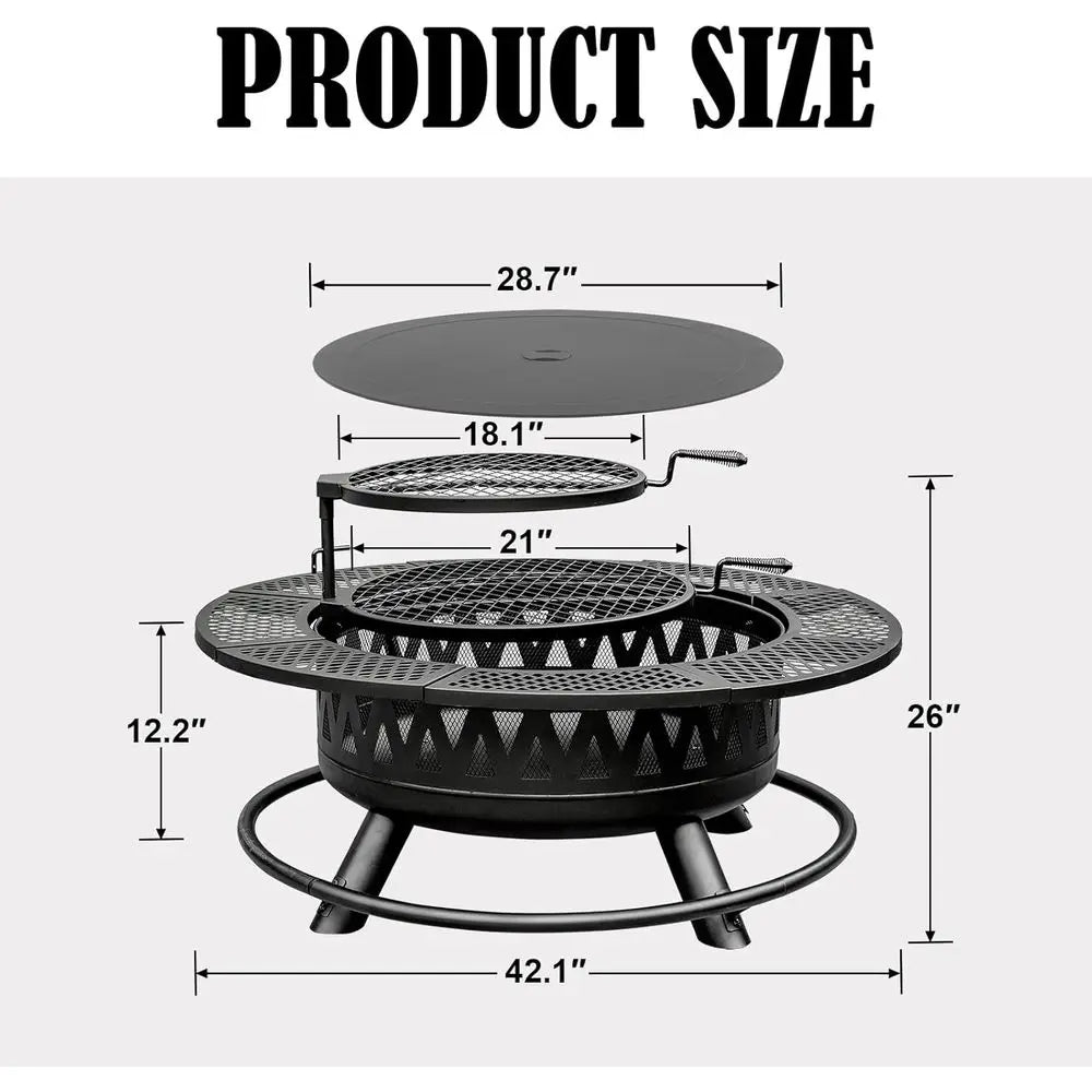 Double Grill Fire Pit Outdoor Wood Burning Table Lid For Camping