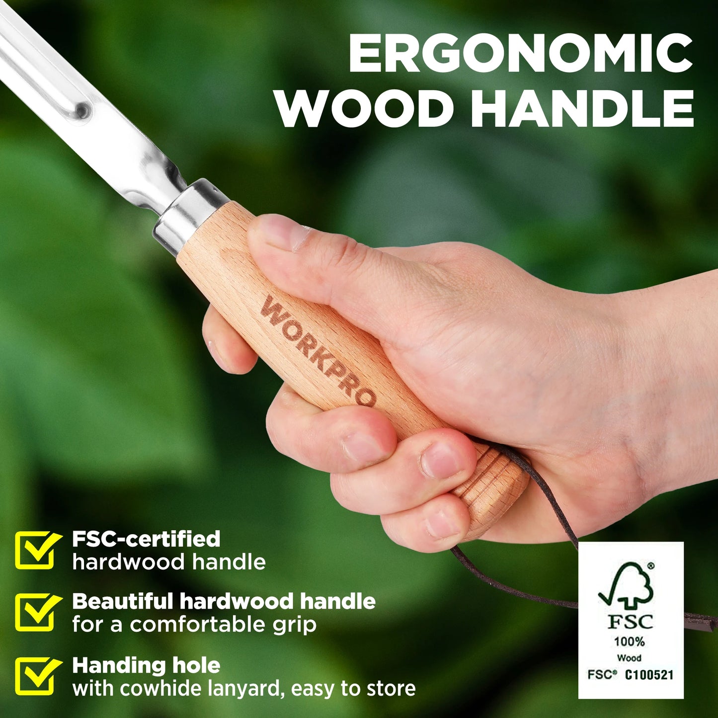WORKPRO Garden Tool Set 3 With Wood Handles Weed Puller Crack Weeder Trowel