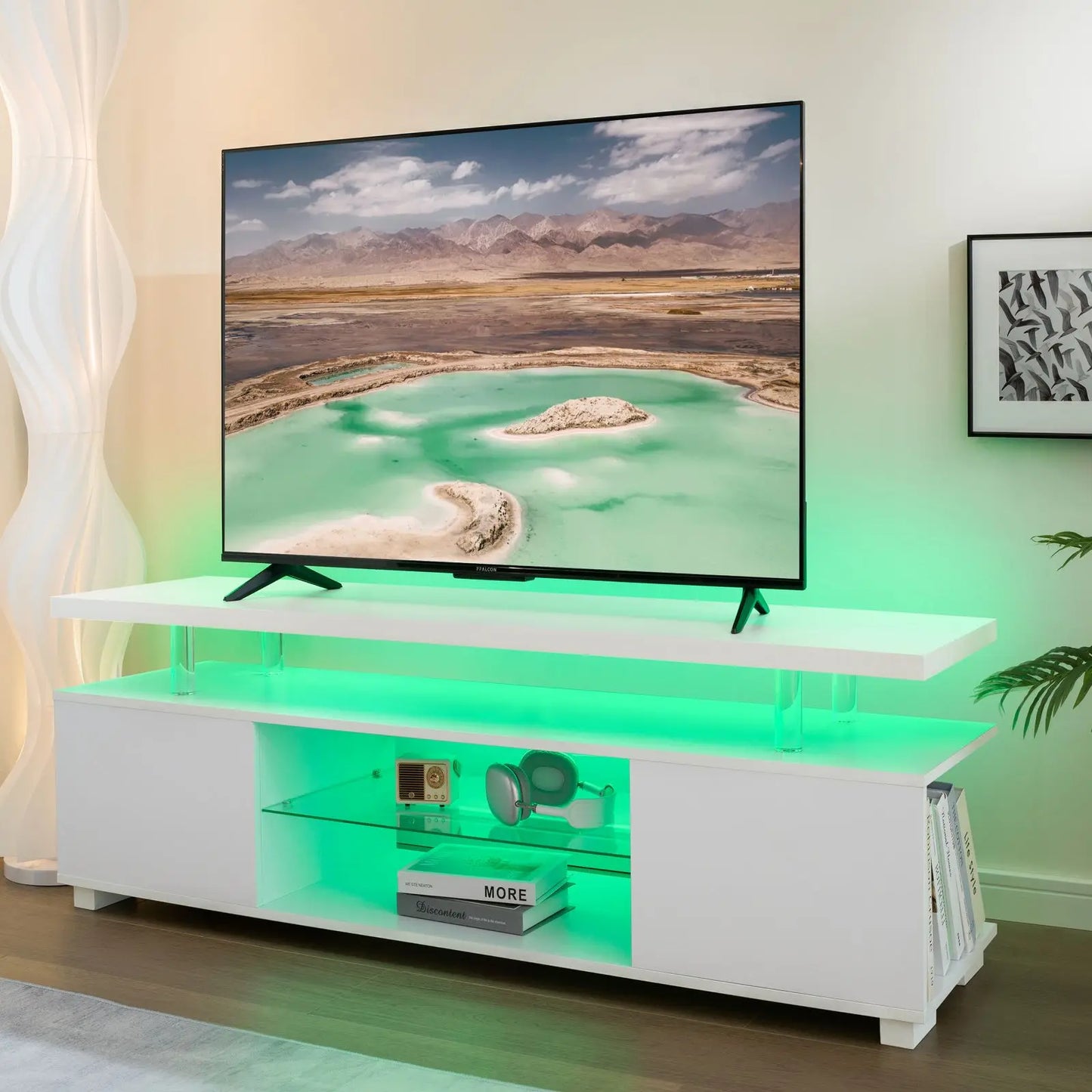 Cubehom Modern LED TV Stand With Storage Entertainment Console